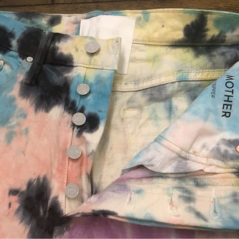 MOTHER The Tripper Button Fly Tie-Dye 5 Pocket Cropped Jeans Size 28 NWOT - Picture 9 of 12